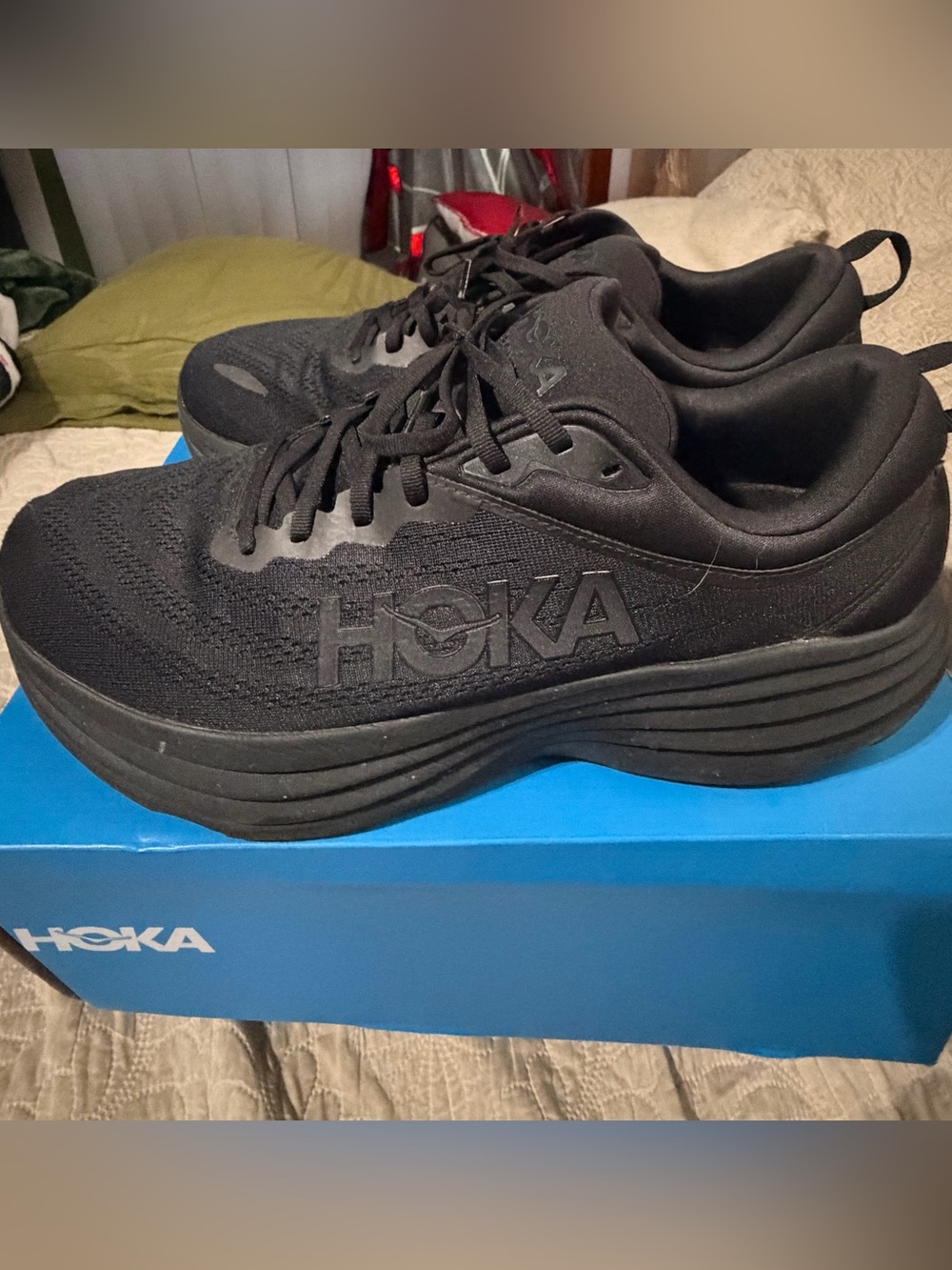 Hoka Men's Black Cushioned Athletic Running Shoes (M BONDI 8 X-WIDE)
